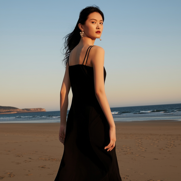 高清，中国模特，身材高挑，漂亮，穿裙子，沙滩，海边，日落