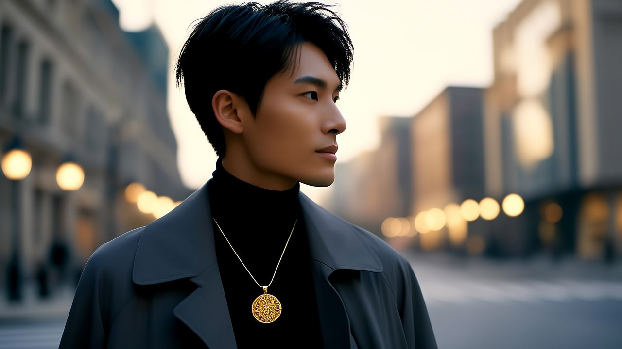 男士带黄金吊坠图片